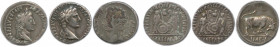 AUGUSTE 27 avant-14 après J.-C.
Trois deniers d'argent dont un fourré d'Auguste frappé à Lyon. 
B. et T.B.