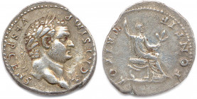 TITUS Titus Flavius Vespasianus César 70-79 
Empereur 24 juin 79 - 13 septembre 81
T CAES IMP VESP CENS. Sa tête laurée à droite. 
R/. PONTIF TRI POT....