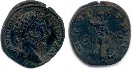 MARC AURÈLE Marcus Ælius Aurelius Verus 
7 mars 161 - 17 mars 180
M ANTONINVS AVG TR P XXVI. Sa tête laurée à droite. 
R/. IMP VI COS III. Mars debout...