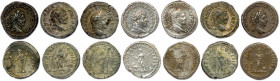 CARACALLA Licius Septimius Bassianus 211-217
Sept deniers en argent : ♦ Cohen 139, 220, 224, 239, 242, 288, 307. T.B.