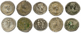 GÉTA Publius Septimius Geta 211
Cinq deniers en argent : ♦ Cohen 76, 90, 15, 183, 188 var. Très beaux