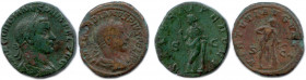 GORDIEN III 238-244
Deux monnaies en bronze : 
Sesterce (Securitas) ♦ Cohen 329 Belle patine verte ; As (Hercule) ♦ Cohen 406 (félé). 
Très beau et T....