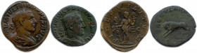 PHILIPPE Ier 244-249
Deux monnaies en bronze : Sesterce (Fides militum) ♦ Cohen 59 ; Sesterce (Louve) ♦ Cohen 179. 
T.B. et T.B./Beau.