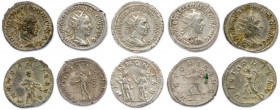TRAJAN DÈCE Caius Messius Quintus Traianus Decius juillet 249 - juin 251
Cinq antoniniens en argent : ♦ Cohen 2, 49, 86, 111, 113. T.B. et Très beaux....
