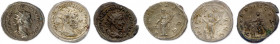 VOLUSIEN Caius Vibius Afinus Gallus octobre 251 - août 253
Trois antoniniens en argent : ♦ Cohen 8, 88, 94. T.B. et Très beaux.