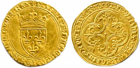 CHARLES VI le FOL 16 septembre 1380 - 21 octobre 1422 fils de Charles V 
✠ KAROLVS : DЄI : GRACIA : FRANCORVM : RЄX. Écu de France couronné. R/. ✠ XPC...