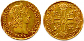 LOUIS XIII 14 mai 1610 - 14 mai 1643 
fils Henri IV et Marie de Médicis
LVD XIII D G FR ET NAV REX. Sa tête laurée à droite. 
R/. CHRS REGN VINC IMP. ...