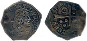 CATALOGNE - LOUIS XIII 1610-1643
LVDV XIII D G R F C BARCE. Buste de Louis XIII lauré à droite entre V-R. 
R/. CERV ARIAE VILLA (date). Croix coupant ...