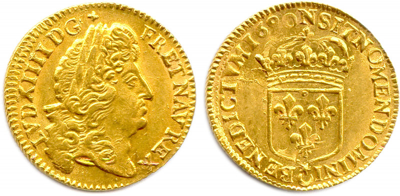 LOUIS XIV 1643-115
LVD. XIIII. D. G. FR. ET. NAV. REX. Sa tête agée laurée à dro...