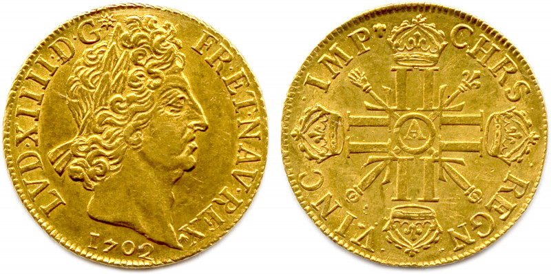 LOUIS XIV 1643-1715
LVD. XIIII. D. G (soleil) FR. ET. NAV. REX. 
Sa tête laurée ...