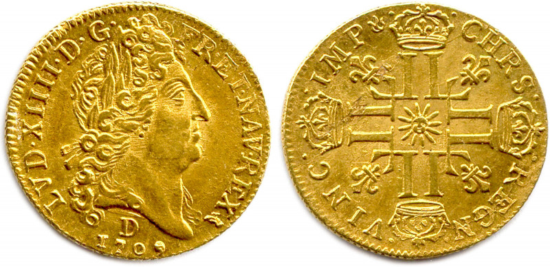 LOUIS XIV 1643-1715
LVD. XIIII. D. G .FR. ET. NAV. REX. Sa tête laurée à droite....