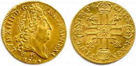 LOUIS XIV 1643-1715
LVD. XIIII. D. G .FR. ET. NAV. REX. Sa tête laurée à droite. Dessous, lettre d'atelier et millesime. Tête d'oiseau, marque de Aymé...
