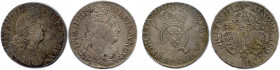 LOUIS XIV 
Deux écus en argent : 
Écu aux Insignes 1702 Paris (Réformation) et Écu aux Trois couronnes 1712 Paris. T.B.
