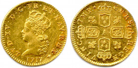 LOUIS XV le Bien-Aimé 1715-1774
Buste jeune du roi portant la couronne à l'âge de 9 ans. Point sous le L de LVD. Trèfle, marque de Jean Faubert. R/. D...