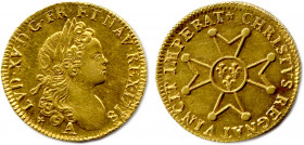 LOUIS XV 1715-1774
Sa tête laurée à droite. Trèfle, marque de Jean Faubert. 
R/. Croix de Malte portant trois lis en cœur. Rosette, marque de Georges ...