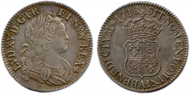 LOUIS XV 1715-1774
Buste du roi lauré et cuirassé. Trèfle, marque de Jean Fauber...