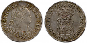 LOUIS XV 1715-1774
Buste du roi lauré et cuirassé. Trèfle, marque de Jean Faubert. 
R/. Écu écartelé de France-Navarre couronné. 
Rosette, marque de G...