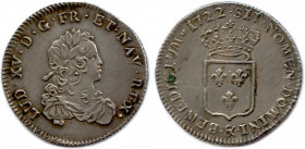 LOUIS XV 1715-1774
Buste jeune lauré et cuirassé. 
R/. Écu de France couronné. Cœur, marque de Marc Piélat de Pignet.
♦ Dy 1667 ; Gad 306
Tiers d'écu ...