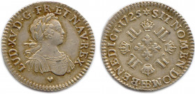 LOUIS XV 1715-1774
Buste jeune lauré et cuirassé. Cœur, marque de Jean Valentin Béyerlé. 
R/. Croix formée de quatre lis couronnés et cantonnée de hui...