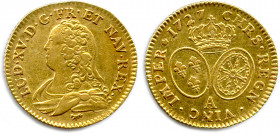 LOUIS XV 1715-1774
Buste drapé à gauche. Renard, marque de Mathieu Renard de Petiton. 
R/. Deux écus ovales aux armes de France et de Navarre. Rosette...