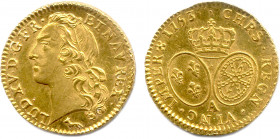LOUIS XV 1715-1774
Sa tête ceinte d'un bandeau. Renard, marque de Mathieu Renard de Petiton. 
R/. Deux écus ovales couronnés aux armes de France et de...
