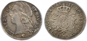 LOUIS XV 1715-1774
Sa tête ceinte d'un bandeau. Milan prenant son essor, marque de Charles Millanois. 
R/. Écu ovale couronné aux armes de France entr...