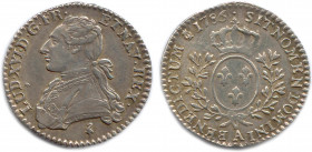 LOUIS XVI 1774-1793
Son buste en habit d'apparat. Héron, marque de Jean Dupeyron de la Coste. 
R/. Écu ovale couronné aux armes de France entre deux b...