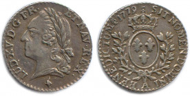 LOUIS XVI 1774-1793
Buste de Louis XV. Héron, marque de Jean Dupeyron de la Coste. 
R/. Écu ovale couronné aux armes de France entre deux branches de ...