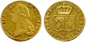 LOUIS XVI 1774-1793
Sa tête nue signée DUVIV. Caducée, marque de L.B. Lhoste. 
R/. Deux écus rectangulaires couronnés aux armes de France et de Navarr...