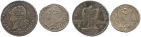 LOUIS XVI Gouvernement Constitutionnel 1791-1793
Deux monnaies en argent : 30 sols 1792 A = Paris et 15 sols 1791 I = Limoges. (14,88 g les 2) 
T.B.