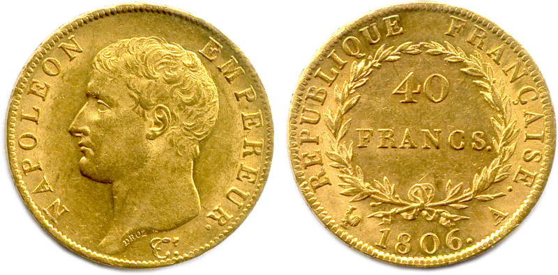 NAPOLÉON Ier 1804-1814
40 Francs or (tête nue Droz) 
1806 Paris. (12,91 g) 
Très...