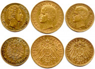 ALLEMAGNE - BAVIÈRE - OTTO et LUDWIG II 1886-1913-1918
Trois monnaies en or : 10 Mark or 1875 D, 20 Mark 1900 D et 10 Mark 1905 D. Munich. (15,85 g le...