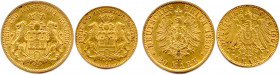 ALLEMAGNE - FRANKFURT Ville libre 
Deux monnaies en or : 20 Mark 1880 J et 10 Mark 1901 J Hambourg. (11,89 g les 2) 
Très beaux.