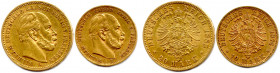 ALLEMAGNE - PRUSSE - WILHELM Ier Roi 2 janvier 1861 - 9 mars 1888
Deux monnaies en or : 20 Mark 1883 A Berlin et 10 Mark 1874 B Hanovre. (11,84 g les ...