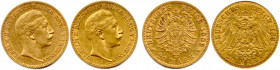 ALLEMAGNE - PRUSSE - WILHELM II Roi 15 juin 1888 - 9 novembre 1918
Deux monnaies en or : 20 Mark 1889 A et 20 Mark 1895 A Berlin. (15,81 g les 2) 
Trè...