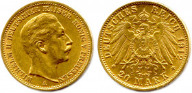 ALLEMAGNE - PRUSSE - WILHELM II 1888-1918
20 Mark en or 1912 A Berlin. (7,87 g) 
Superbe.