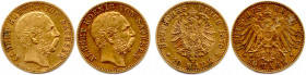 ALLEMAGNE - SAXE - ALBERT Roi 29 octobre 1873 - 19 juin 1902
Deux monnaies en or : 10 Mark 1878 E et 10 Mark 1891 E Dresde. (7,88 g les 2) 
Très beaux...