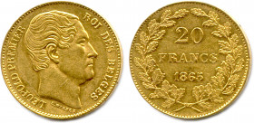BELGIQUE - LÉOPOLD Ier 1831-1865
20 Francs or 1865. (6,46 g) ♦ Fr 411
Très beau.