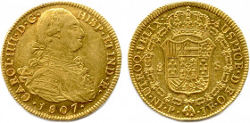 COLOMBIE - CHARLES IV d'Espagne 
14 décembre 1788 - 19 mars 1808
CAROL.IIII.D.G.HISP.ET IND.R. Son buste cuirassé à droite portant le collier de la To...