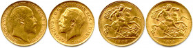 GRANDE BRETAGNE - ÉDOUARD VII ET GEORGE V 
Deux monnaies en or : Demi-souverain Edouard VII 1908 et Demi-souverain George V 1913. (7,99 g) 
Superbes.