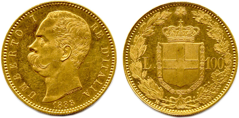 ITALIE - UMBERTO Ier 9 janvier 1878 - 29 juillet 1900
100 Lire or 1883 Rome. (32...