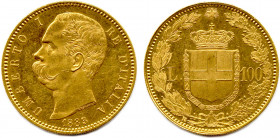 ITALIE - UMBERTO Ier 9 janvier 1878 - 29 juillet 1900
100 Lire or 1883 Rome. (32,32 g) 
♦ Fr 18
Très beau/Superbe.