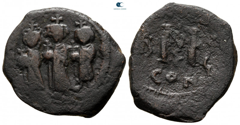 Heraclius, with Martina and Heraclius Constantine AD 610-641. Constantinople
Fo...