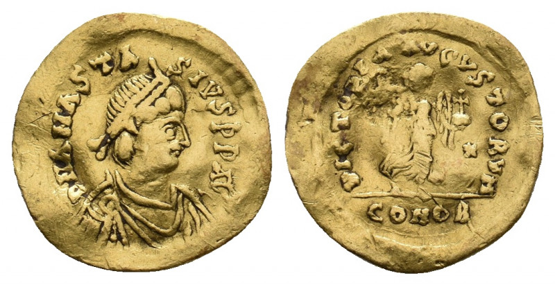 ANASTASIUS I, 491-518 AD. AV, Tremissis. Constantinople. 1.36 g. 14.65 mm.