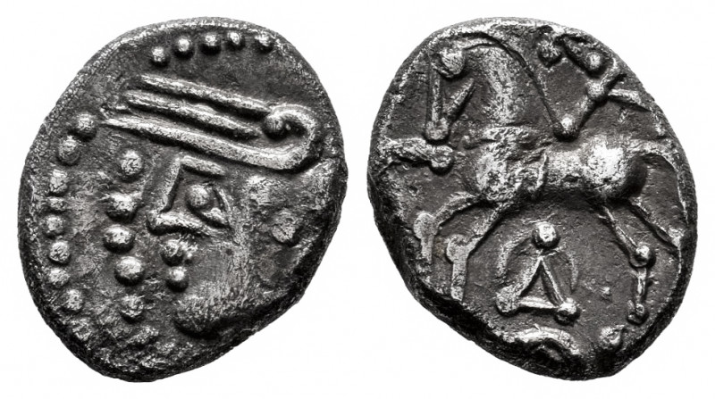 Central Gaul. Aedui. Quinarius. 80-50 BC. (DT-3195-6). (La Tour-8178). Anv.: Hel...