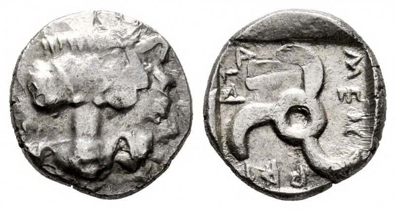 Lycia. Mithrapata. Diobol. 425-360 BC. (Sng Cop-27 var). Anv.: Facing lion's sca...