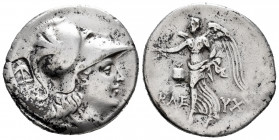 Pamphylia. Side. Tetradrachm. 205-100 BC. Kleuch magistrate. (Sng France-699). Anv.: Head of Athena right, wearing crested Corinthian helmet. Rev.: Ni...