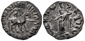 Indo-Skythians. Vonones with Spalahores. Tetradrachm. 75-65 BC. (Hgc-12, 609). (Senior-65.3T). Anv.: King right on horseback right, holding spear. Rev...