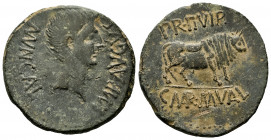 Calagurris. Augustus period. Unit. 27 BC - 14 AD. Calahorra (La Rioja). (Abh-415). (Acip-3121). Anv.: MVN. CALAG. IMP. AVGVSTVS. Bare head of Augustus...