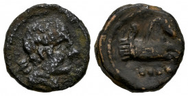 Titiakos. Sextans. 120-20 BC. Tricio (La Rioja). (Abh-2400). (Acip-1896). Anv.: Male head right, iberian letter TI. Rev.: Forepart of Pegasus right, f...
